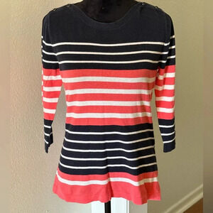 Banana Republic Navy Blue, Pink and White Striped Sweater